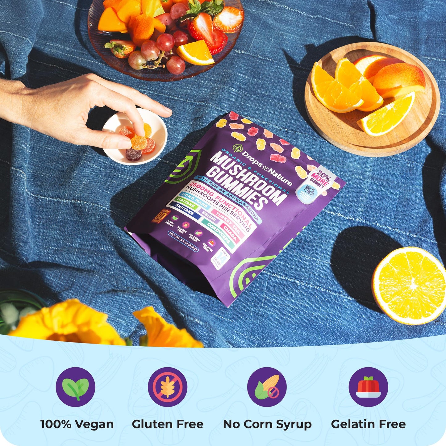 Mushroom Gummies & Berberine - 7-Mushroom Complex (60 Gummies) | Focus & Immunity