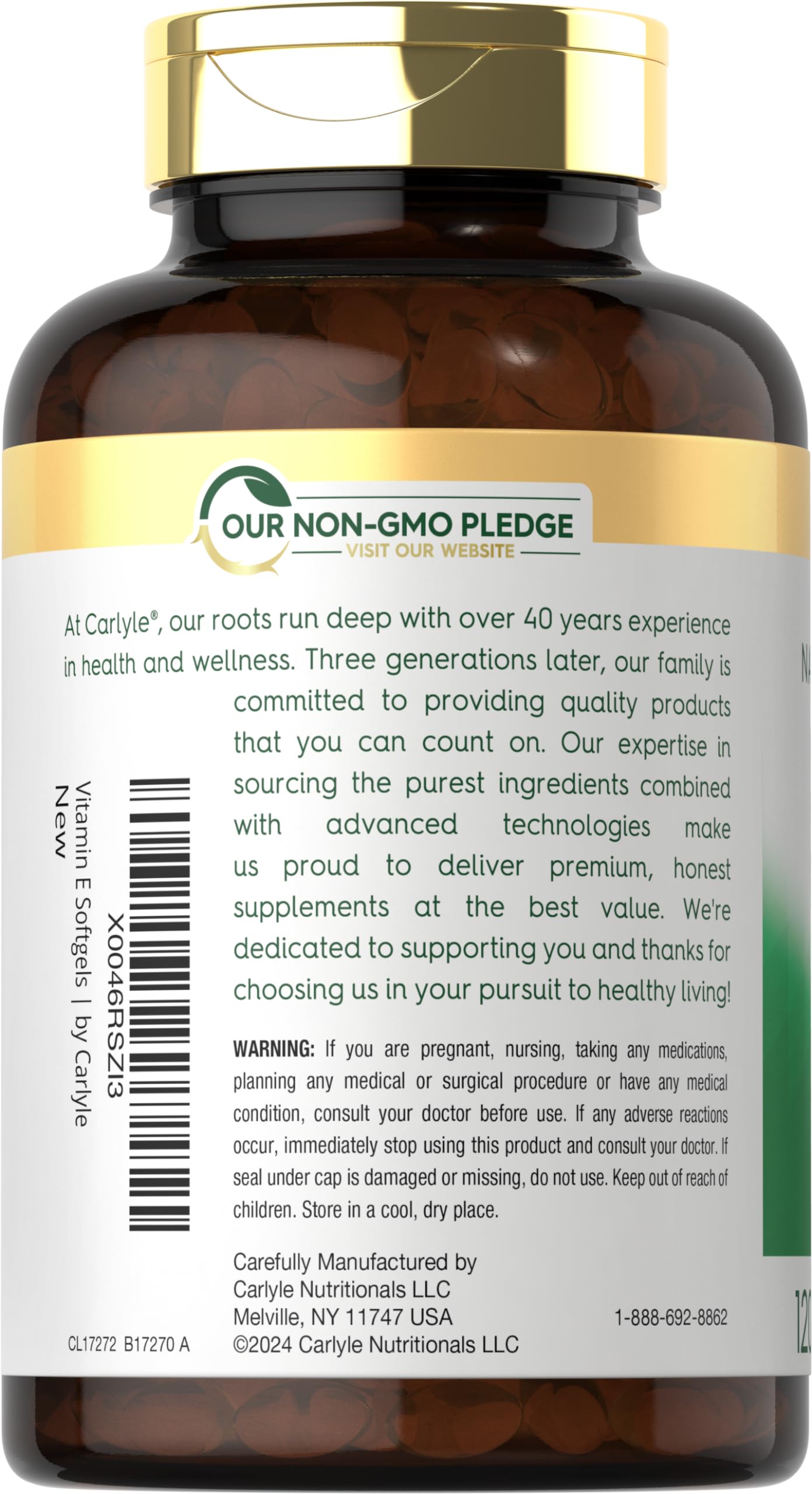 Carlyle Vitamin E 1000 IU Softgels – Mixed Tocopherols – 120 Pills | Non-GMO & Gluten Free