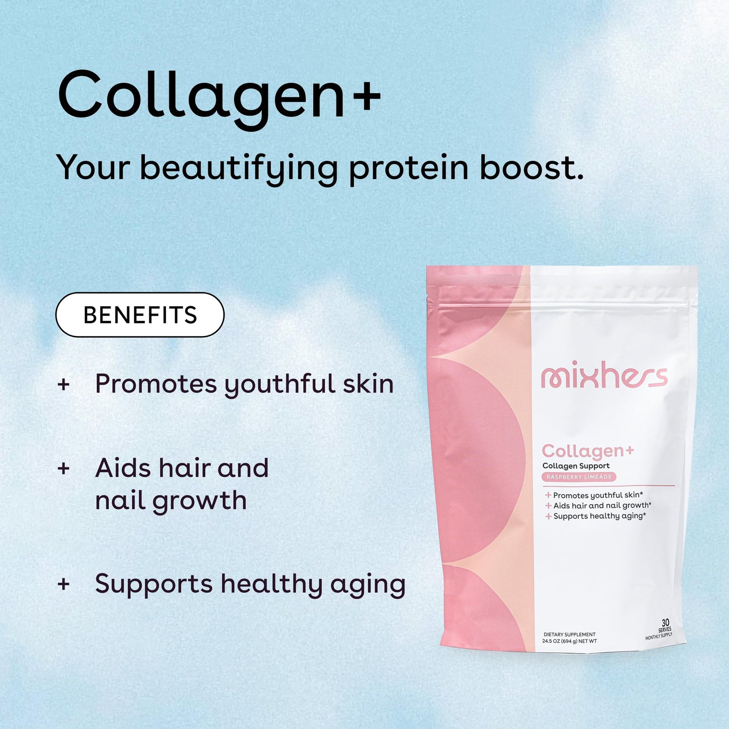 MIXHERS Collagen Powder – 30-Day Raspberry Limeade (18g Protein)