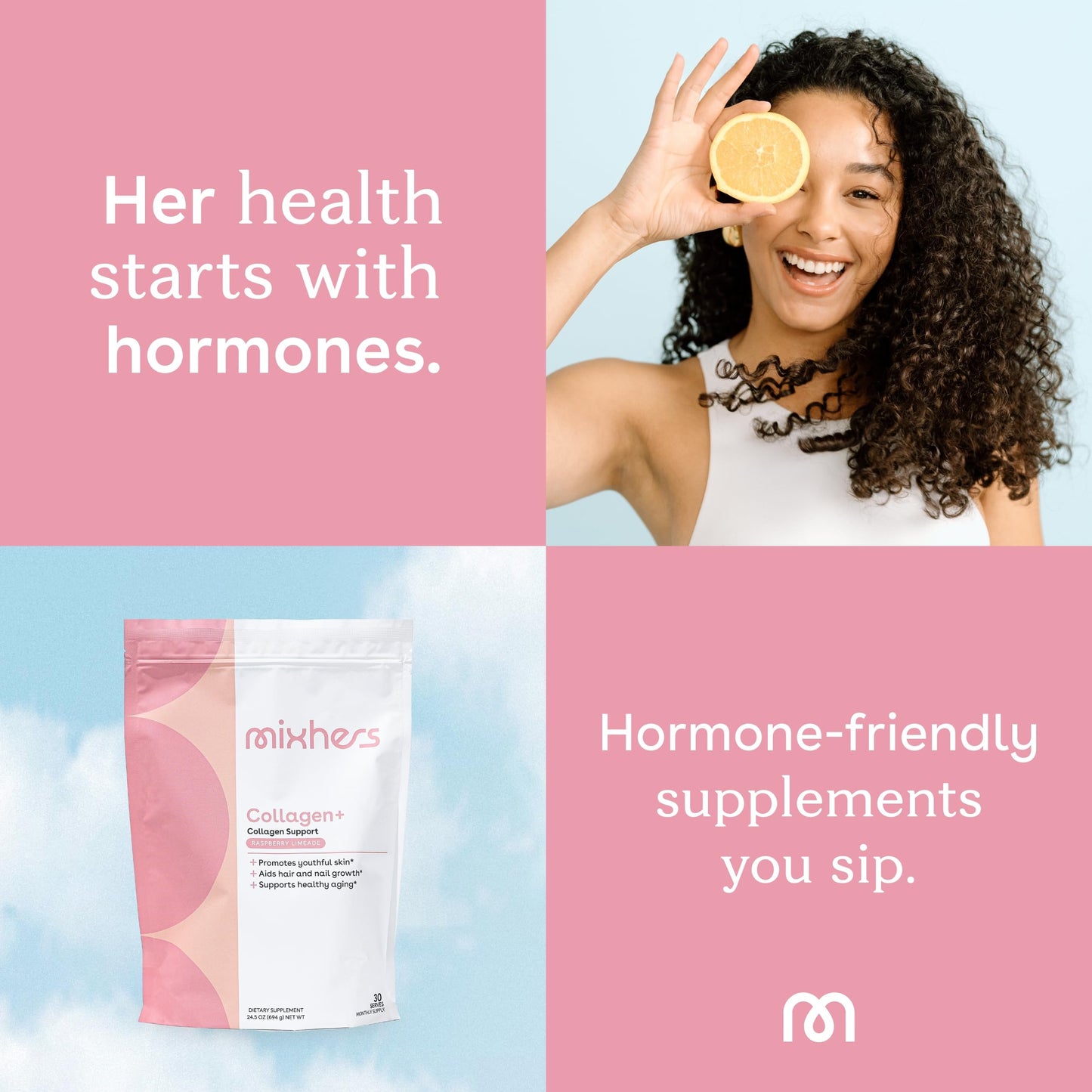MIXHERS Collagen Powder – 30-Day Raspberry Limeade (18g Protein)