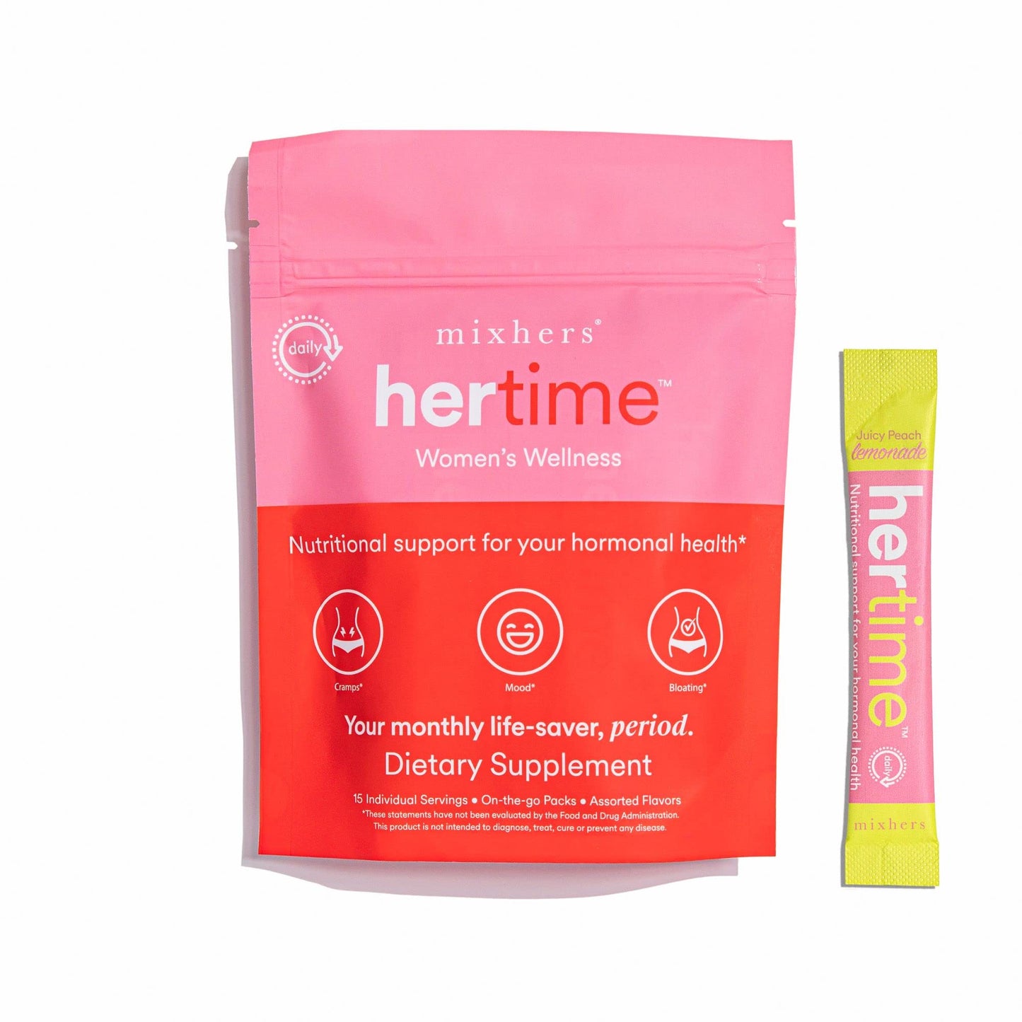 MIXHERS Hertime PMS - Hormonal Health & Menstrual Wellness (Sugar-Free Peach Lemonade) - 15 Packets