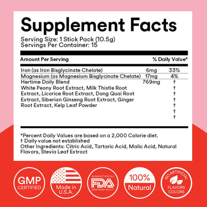 MIXHERS Hertime PMS - Hormonal Health & Menstrual Wellness (Sugar-Free Peach Lemonade) - 15 Packets