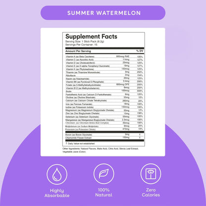 MIXHERS Prenatal+ Prenatal & Postnatal Support Drink Mix – Summer Watermelon Flavor – 15 Stick Packets