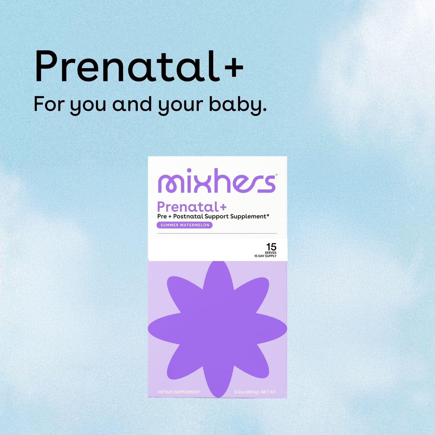 MIXHERS Prenatal+ Prenatal & Postnatal Support Drink Mix – Summer Watermelon Flavor – 15 Stick Packets