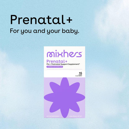 MIXHERS Prenatal+ Prenatal & Postnatal Support Drink Mix – Summer Watermelon Flavor – 15 Stick Packets