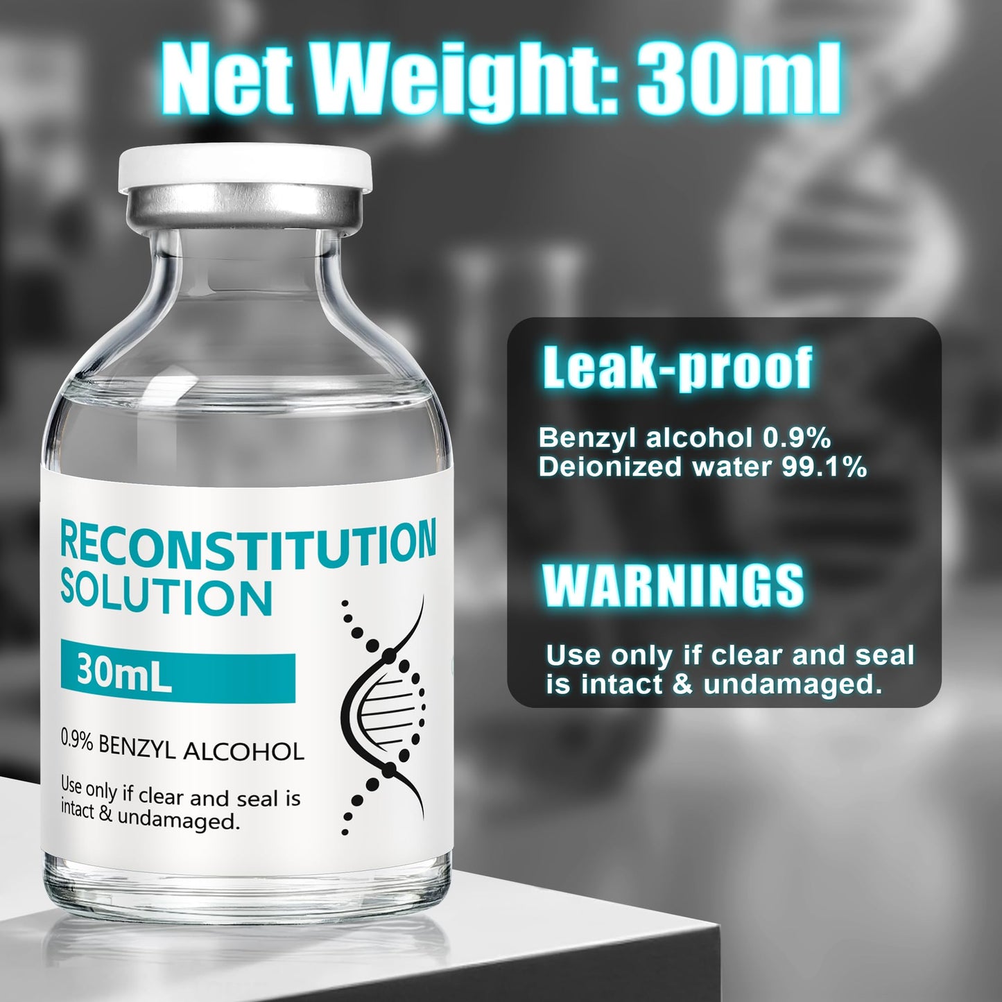 Mixrug Reconstitution Solution in Premium Glass Vials with Rubber Stoppers (1 Pack, 30 mL)