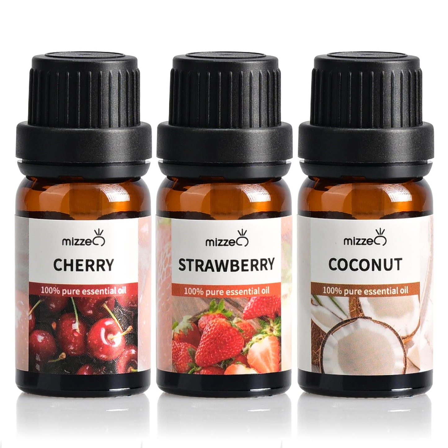 MIZZEO Fruity Essential Oil Set – Cherry, Strawberry & Coconut | Natural 3x10ml Diffuser Oils Gift Set