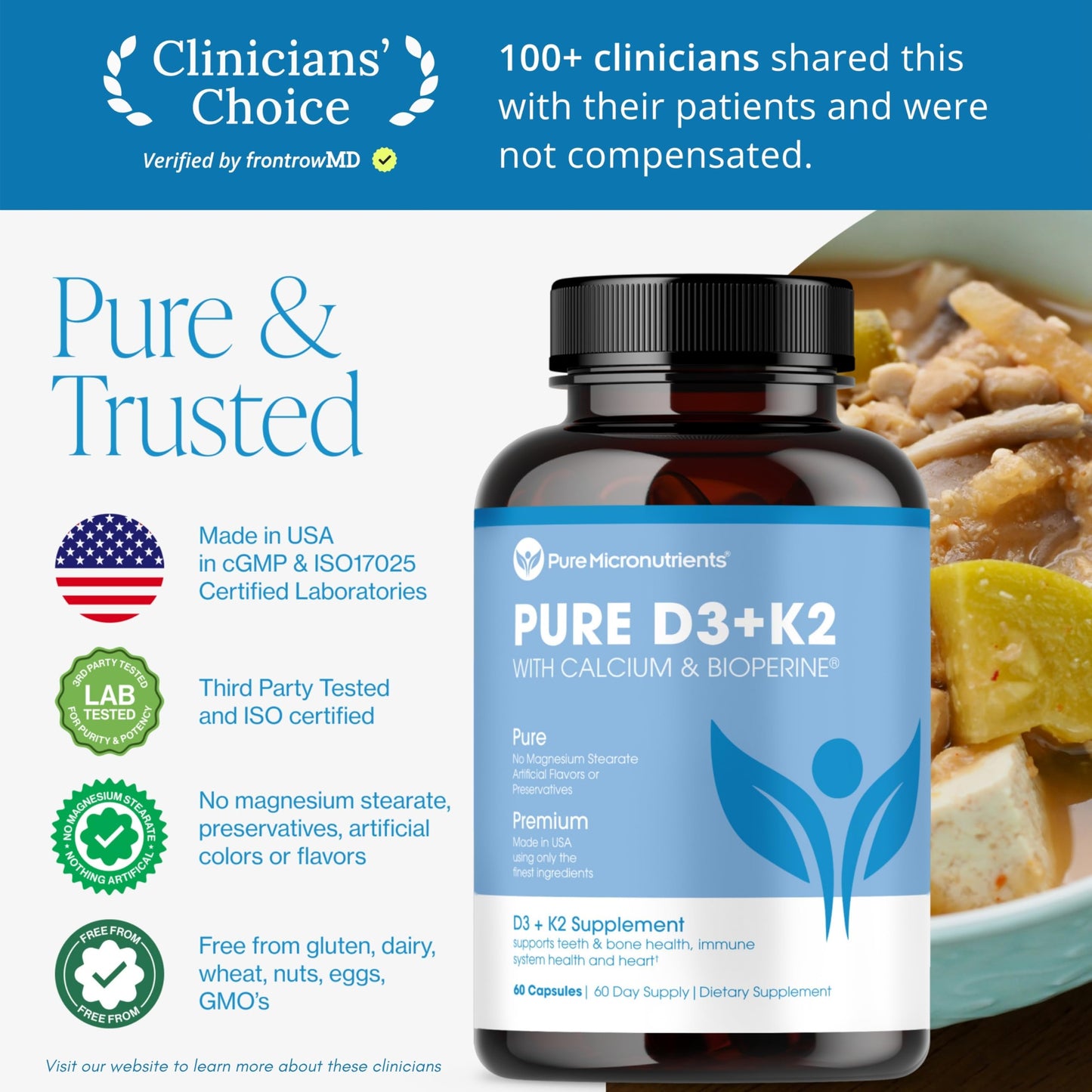 Vitamin D3 K2 MK7 100mcg/5000 IU | Vegan, 60 Caps | Bone, Heart & Immunity