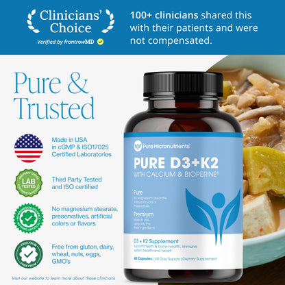 Vitamin D3 K2 MK7 100mcg/5000 IU | Vegan, 60 Caps | Bone, Heart & Immunity