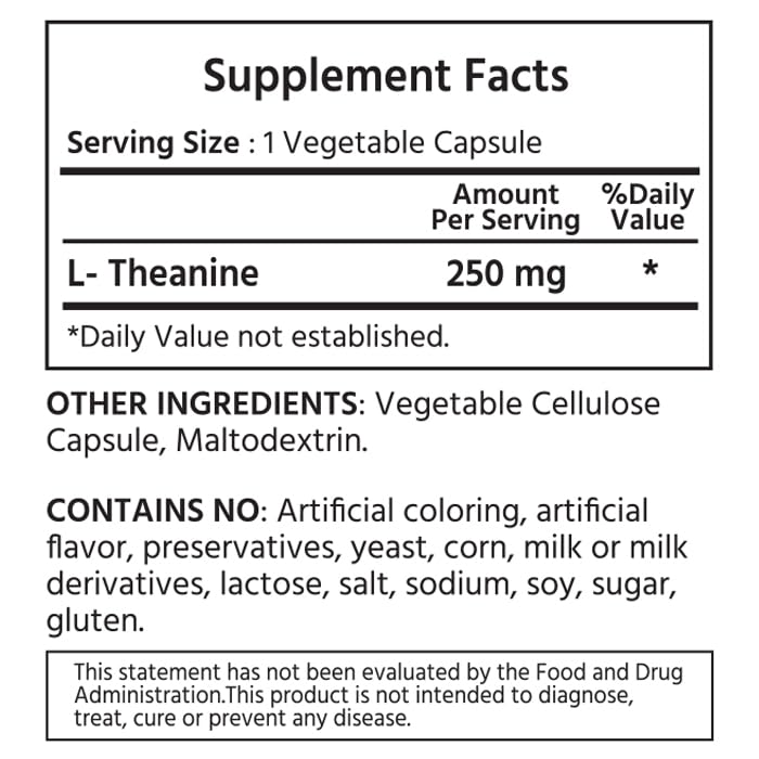 ML Naturals L-Theanine 250 mg – 240 Veg Capsules (8 Months) | High Dosage, Promotes Relaxation, NSF-Certified & cGMP-Compliant