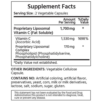 ML Naturals High Potency Liposomal Vitamin C 1700mg | 180 Veg Capsules