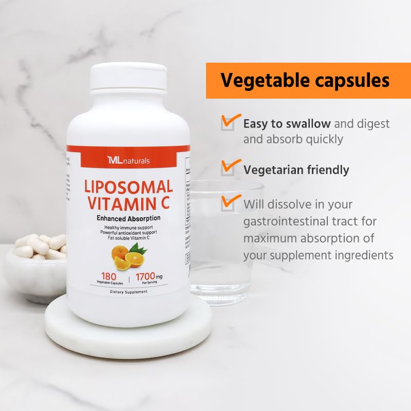ML Naturals High Potency Liposomal Vitamin C 1700mg | 180 Veg Capsules