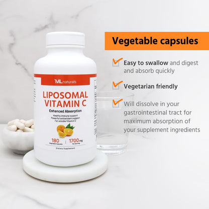 ML Naturals High Potency Liposomal Vitamin C 1700mg | 180 Veg Capsules