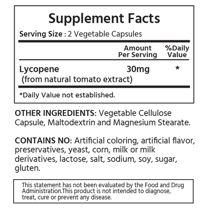 ML Naturals Natural Lycopene 30 mg - 240 Vegetable Capsules | Antioxidant, Immune Support, Cardiovascular & Prostate Health
