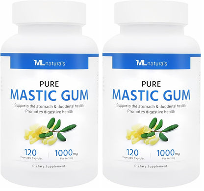 ML Naturals Mastic Gum 1000mg – 120 Vegan Capsules (Pack of 2) | Premium Quality | Supports Stomach & Duodenal Health | NSF-Certified & cGMP-Compliant