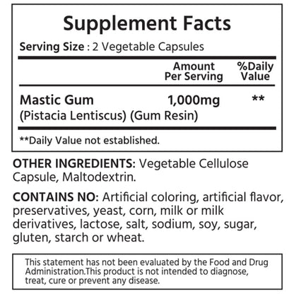 ML Naturals Mastic Gum 1000mg – 120 Vegan Capsules (Pack of 2) | Premium Quality | Supports Stomach & Duodenal Health | NSF-Certified & cGMP-Compliant