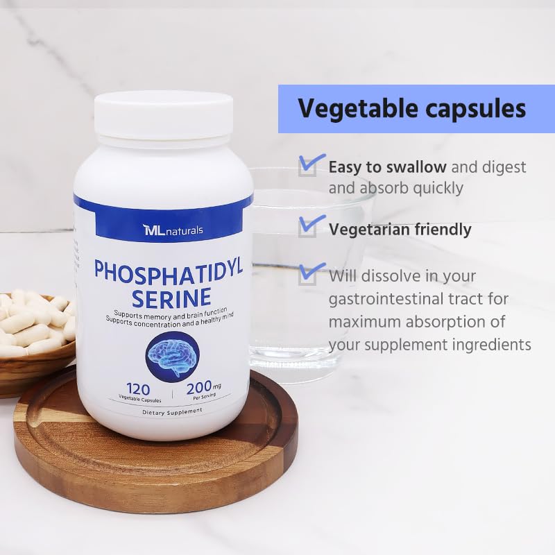 ML Naturals Phosphatidyl Serine 200 mg – 120 Veg Capsules | Supports Memory & Brain Function | Non-GMO, NSF-Certified, cGMP