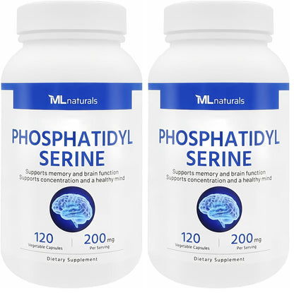ML Naturals Phosphatidyl Serine 200 mg – 120 Veg Capsules | Supports Memory & Brain Function | Non-GMO, NSF-Certified, cGMP