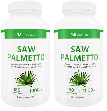 ML Naturals Saw Palmetto 1000 mg 180 Veg Caps – Prostate, Urinary Health & Hair Growth (Pack of 2)