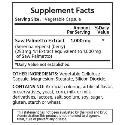 ML Naturals Saw Palmetto 1000 mg 180 Veg Caps – Prostate, Urinary Health & Hair Growth (Pack of 2)