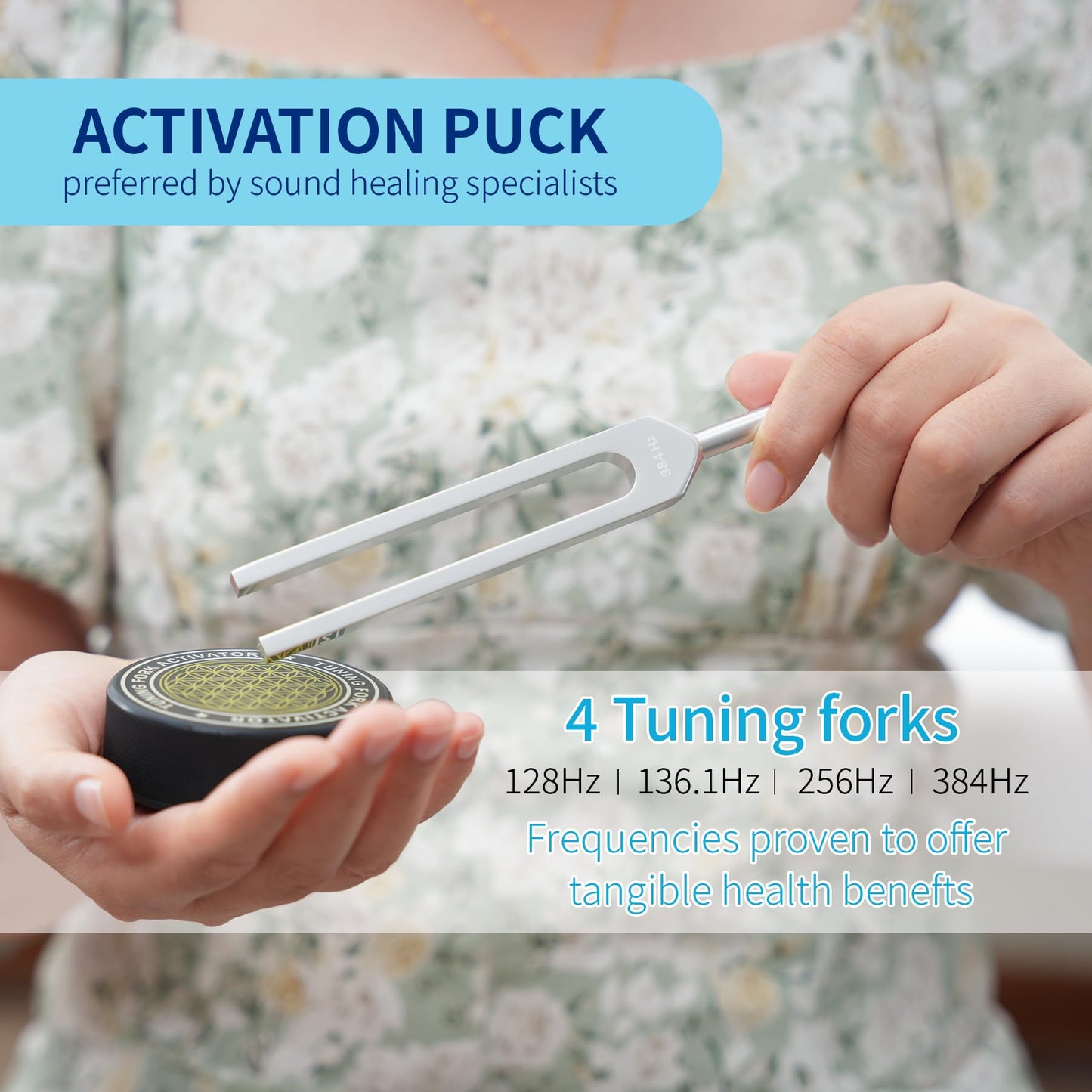 mllusxg Tuning Forks for Healing Set – 128Hz, 136Hz, 256Hz, 384Hz + Activator (Red Pouch)