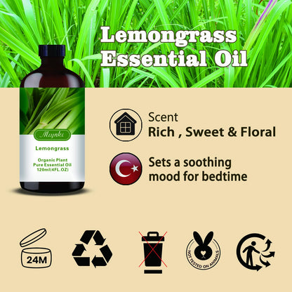 mlynkl Lemongrass Essential Oil | 4.33 oz Pure Lemongrass Fragrance Oil for Diffusers, Candles & DIY
