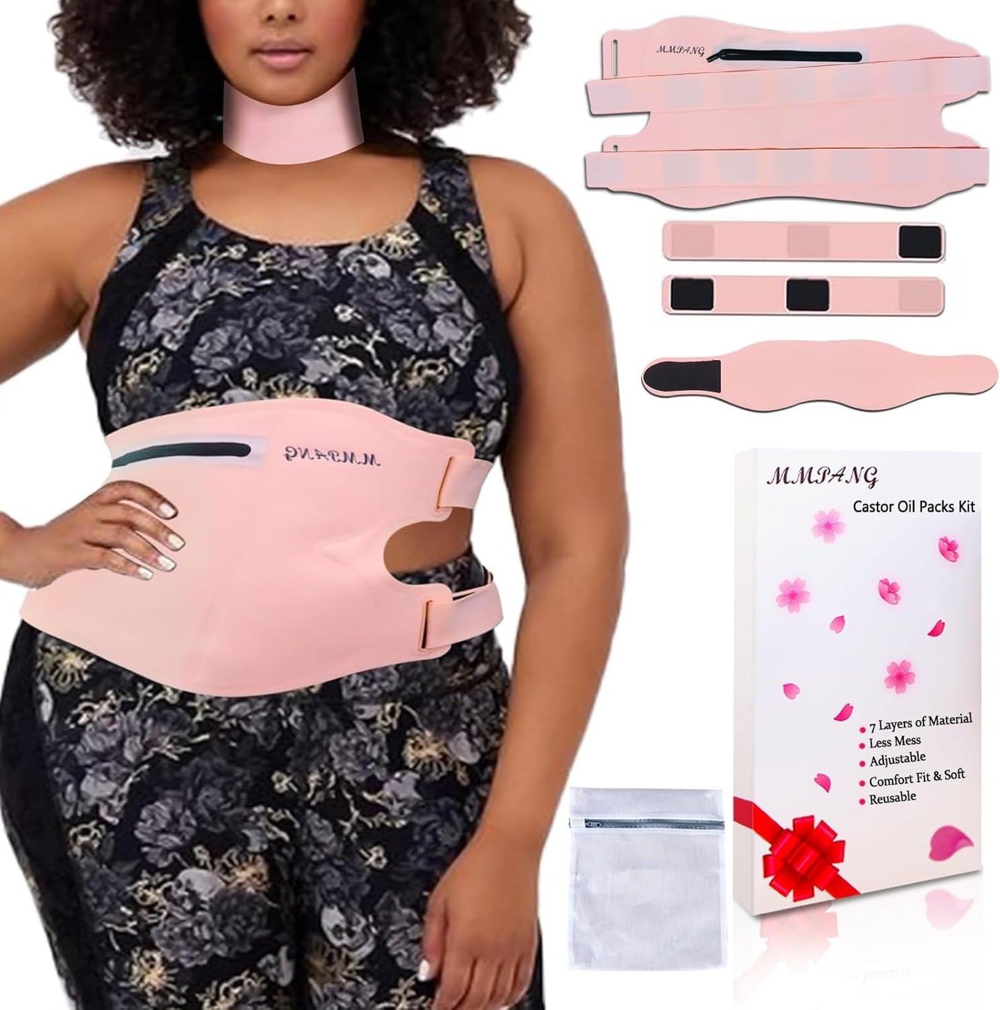 MMPANG Organic Castor Oil Pack Wraps - Reusable Waist & Neck Pads (Plus Size)