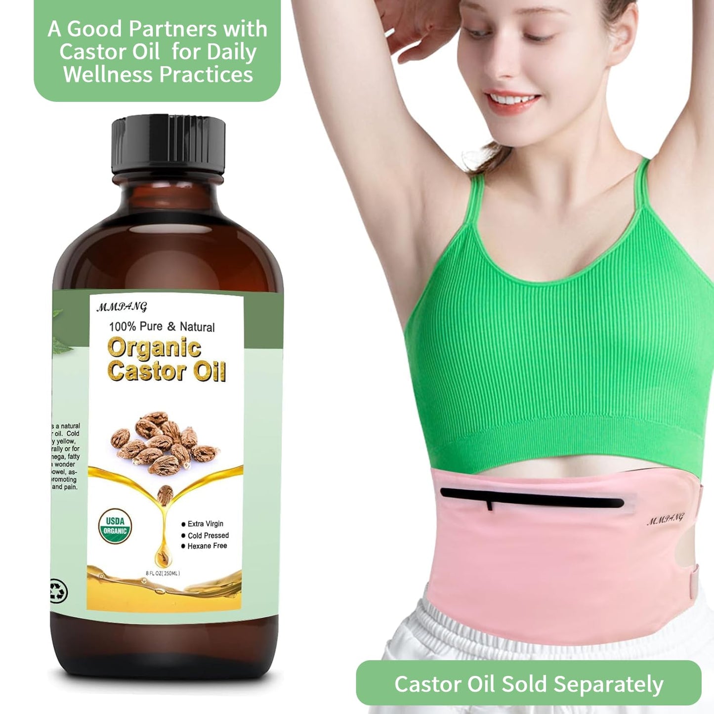 MMPANG Organic Castor Oil Pack Wraps - Reusable Waist & Neck Pads (Plus Size)