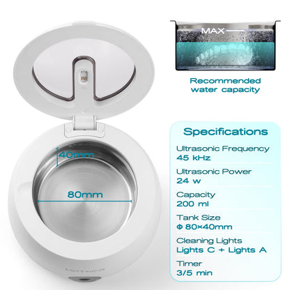 MNTNCO Ultrasonic Retainer Cleaner - White Cleaning Machine for Dentures