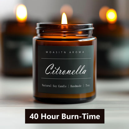 MOASITN Citronella Soy Candles – Handmade, Highly Scented 7oz Amber Jar | Natural Aromatherapy Gift for Women & Men