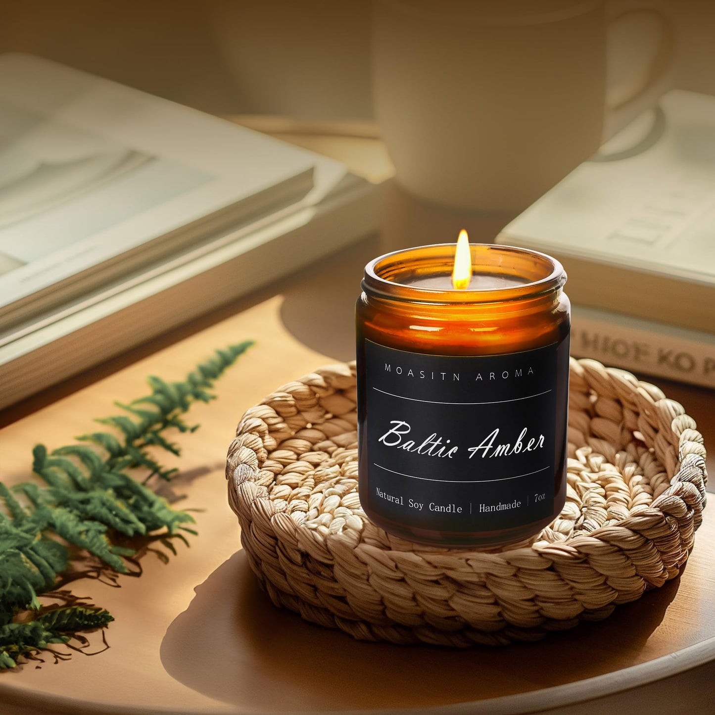 MOASITN Baltic Amber Scented Candles – Natural Soy Aromatherapy Jar Candle 7oz