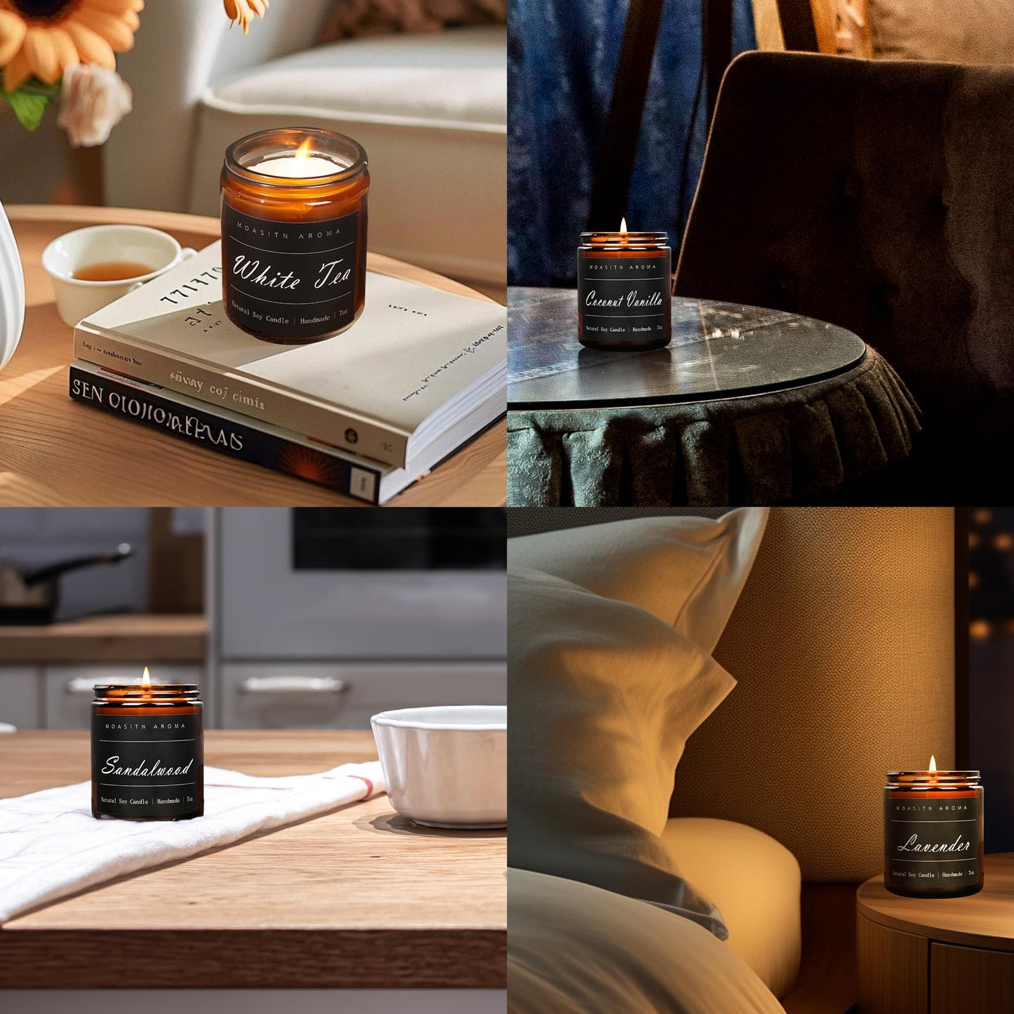 MOASITN Baltic Amber Scented Candles – Natural Soy Aromatherapy Jar Candle 7oz