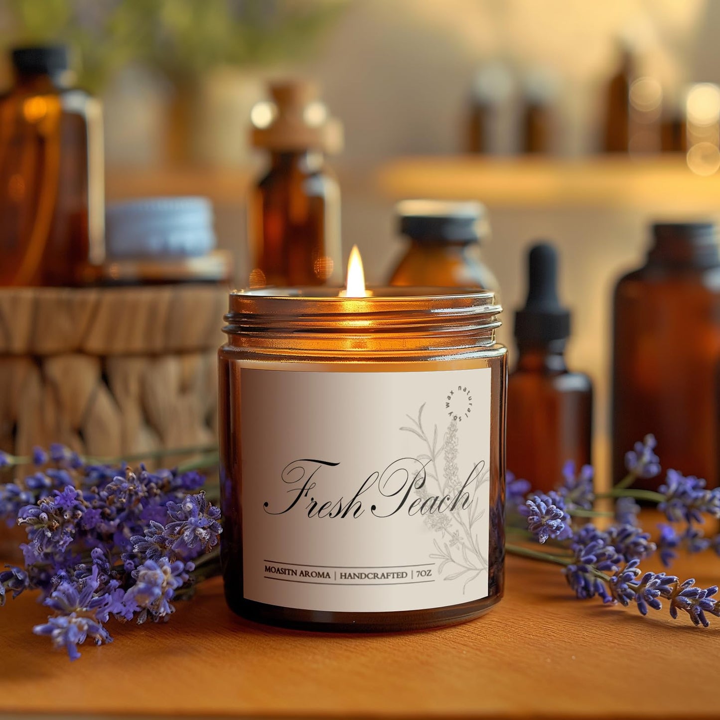 MOASITN Peach Scented Soy Candle - 7oz, Long-Lasting, Orange & Floral Notes