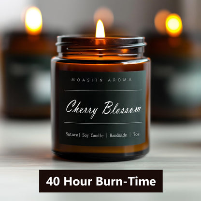 MOASITN Cherry Blossom Scented Candle – Natural Soy, Handmade 7oz Jar