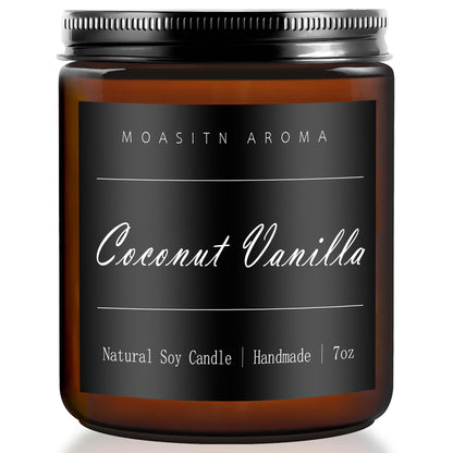 MOASITN Coconut Vanilla Heavenly Scented Candle 7oz | Natural Soy Aromatherapy Jar Candle | Handmade Gift