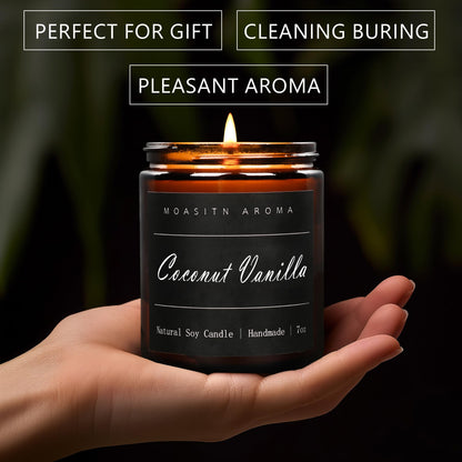 MOASITN Coconut Vanilla Heavenly Scented Candle 7oz | Natural Soy Aromatherapy Jar Candle | Handmade Gift