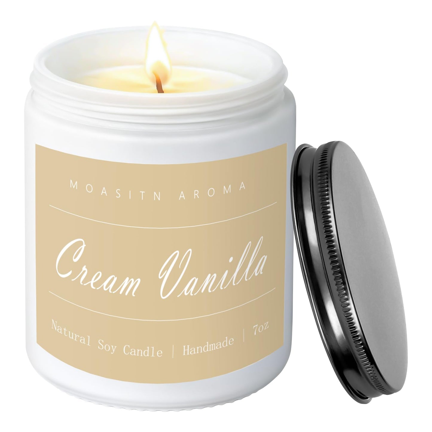 MOASITN Cream Vanilla Scented Candle - Natural Soy Aromatherapy Candle, Handmade 7oz Jar Gift for Women & Men