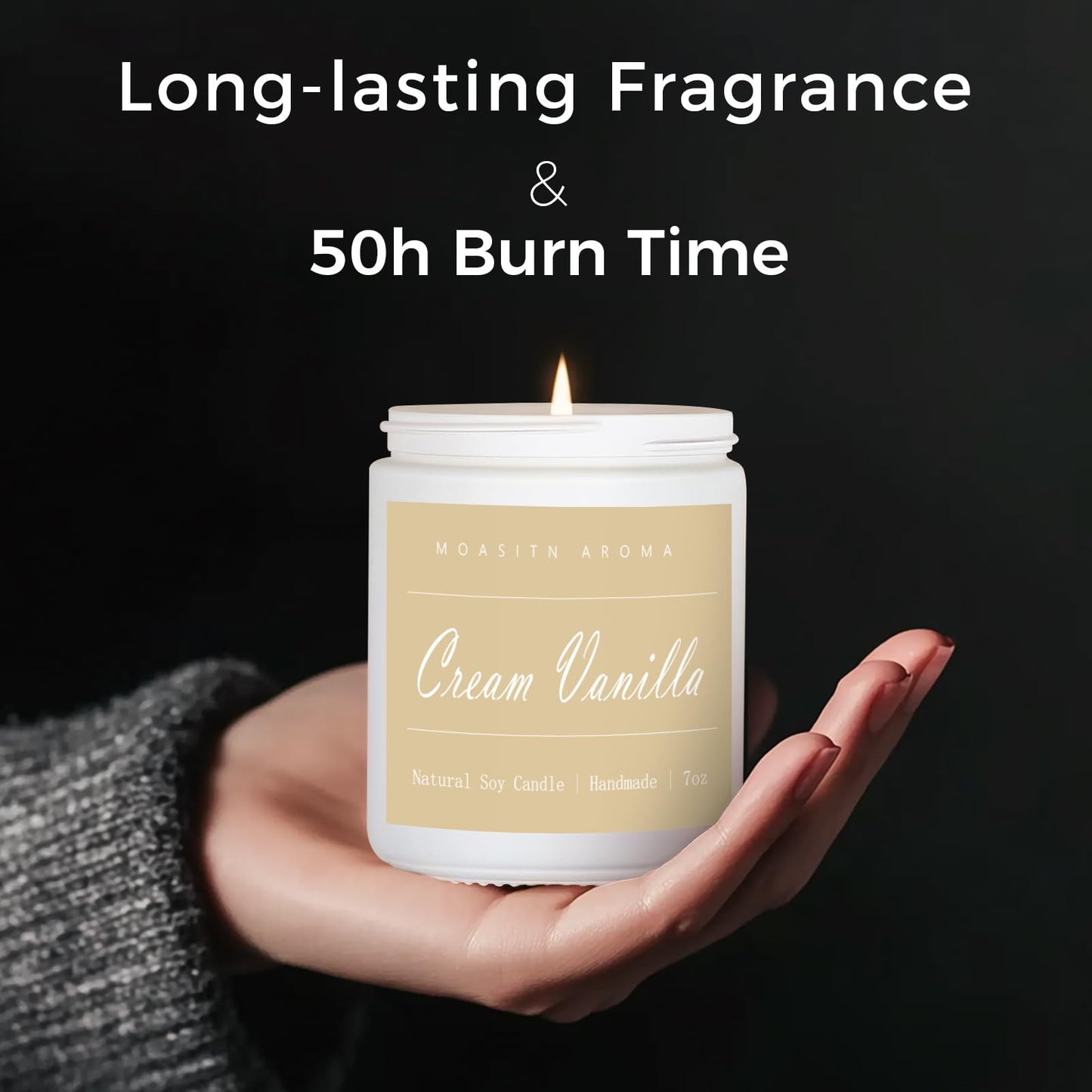 MOASITN Cream Vanilla Scented Candle - Natural Soy Aromatherapy Candle, Handmade 7oz Jar Gift for Women & Men