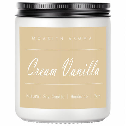 MOASITN Cream Vanilla Scented Candle - Natural Soy Aromatherapy Candle, Handmade 7oz Jar Gift for Women & Men