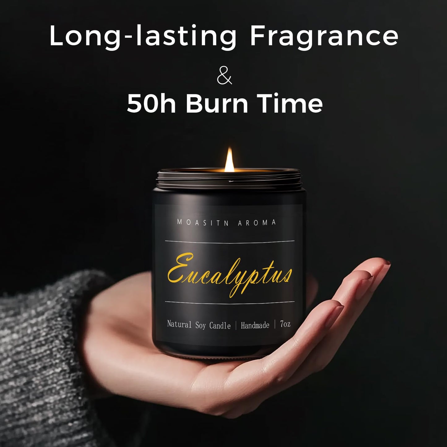 MOASITN Eucalyptus Natural Soy Candle – Mint, Eucalyptus & Basil Heavenly Scented Candle for Home Aromatherapy | Handmade, Long-Lasting, Clean Burn | Gift for Women & Men | 7oz