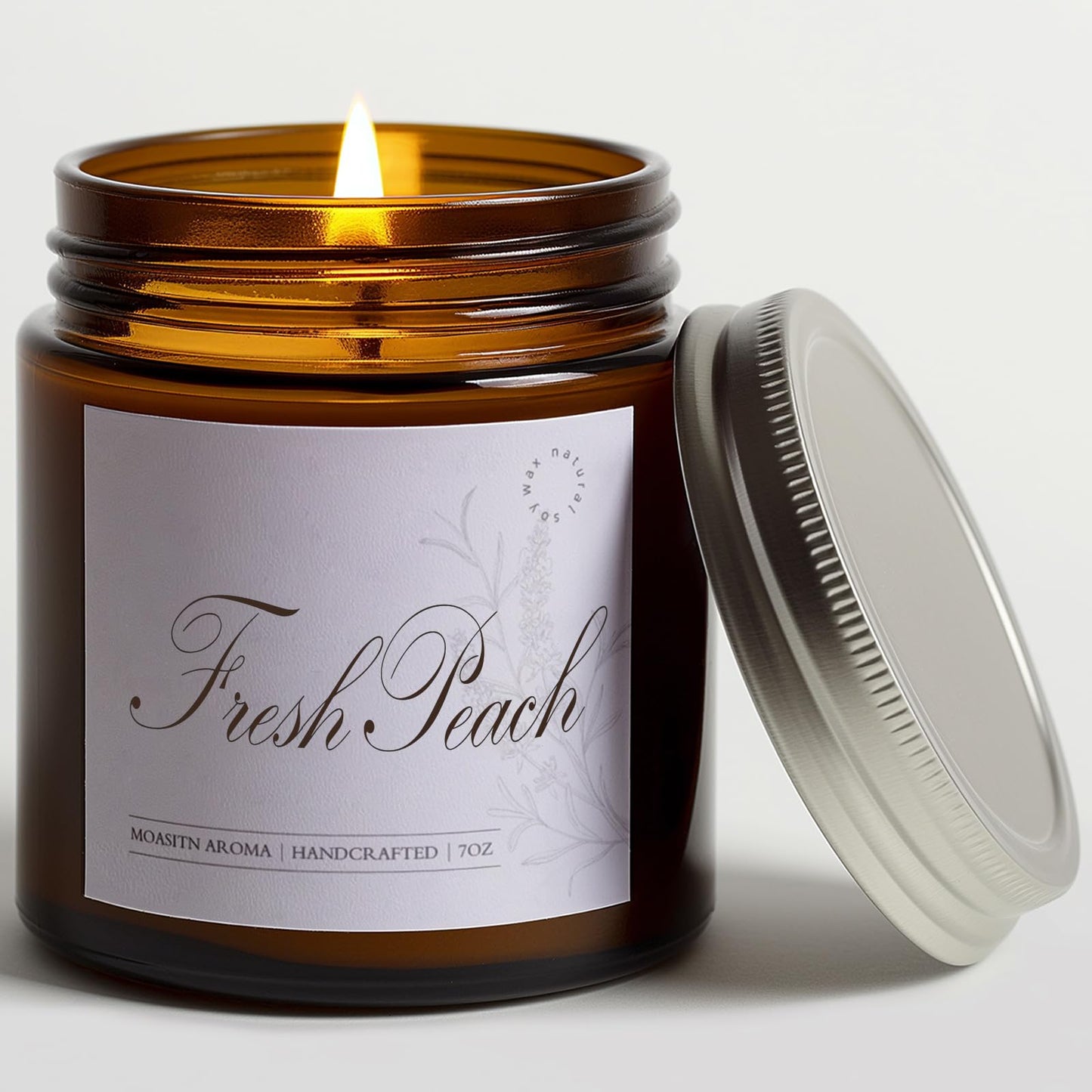 MOASITN Peach Scented Soy Candle - 7oz, Long-Lasting, Orange & Floral Notes