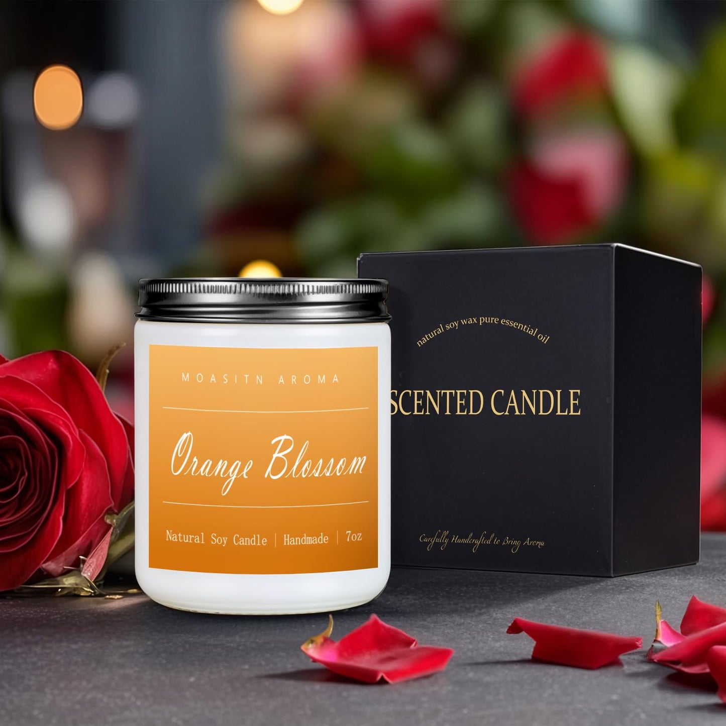 MOASITN Orange Blossom Scented Soy Candle 7oz – Handmade Jar Candle for Home & Gift