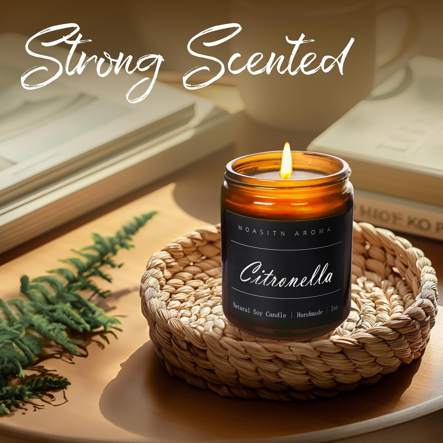 MOASITN Citronella Soy Candles – Handmade, Highly Scented 7oz Amber Jar | Natural Aromatherapy Gift for Women & Men