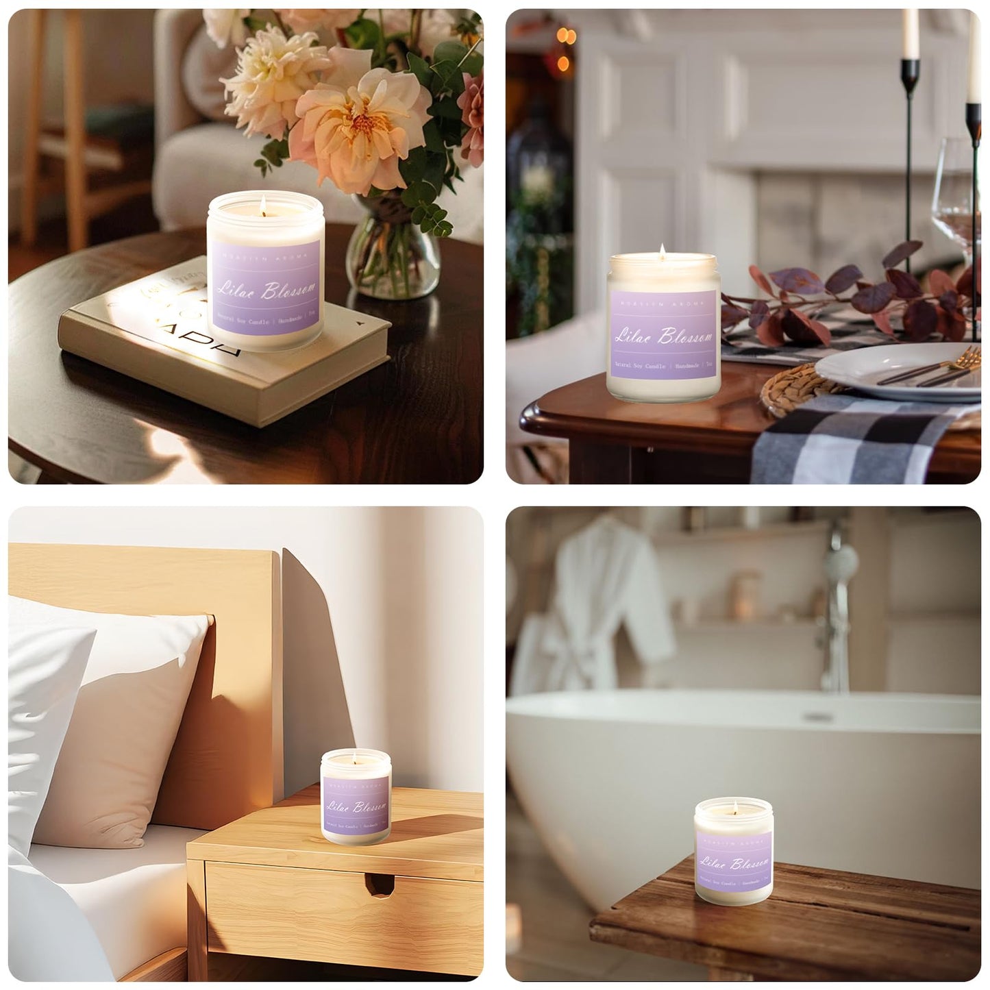 MOASITN Lilac Blossom Spring Soy Candle - 7oz | Lavender, Lilac & Lemon Scented Aromatherapy Jar Candle