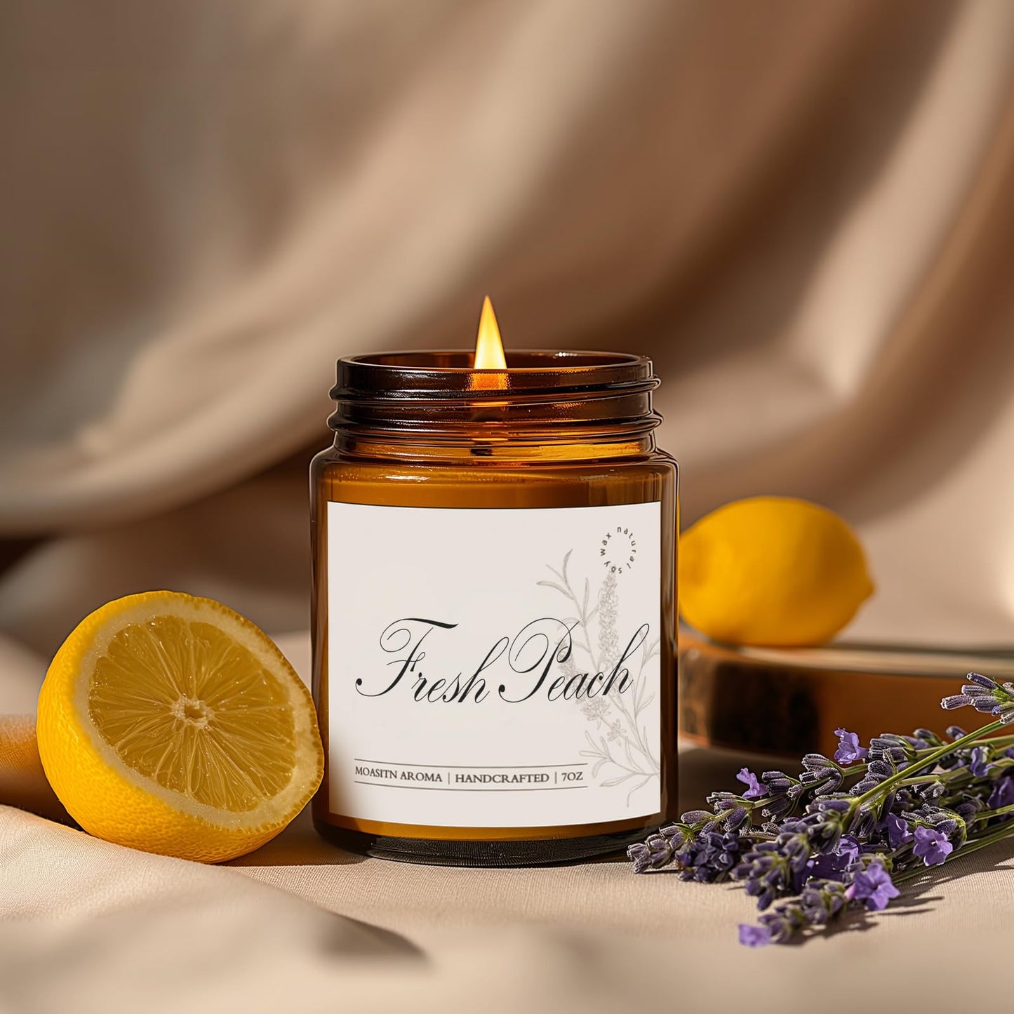MOASITN Peach Scented Soy Candle - 7oz, Long-Lasting, Orange & Floral Notes