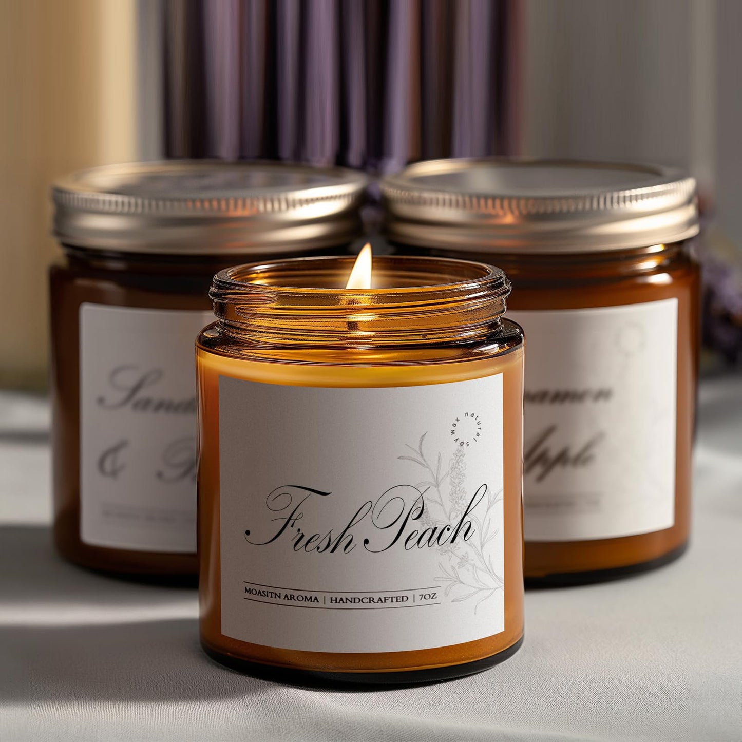 MOASITN Peach Scented Soy Candle - 7oz, Long-Lasting, Orange & Floral Notes