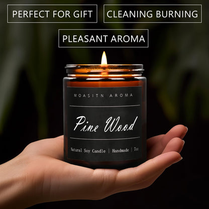 MOASITN Pine Wood Scented Candles – Organic Soy, Handmade 7oz Gift