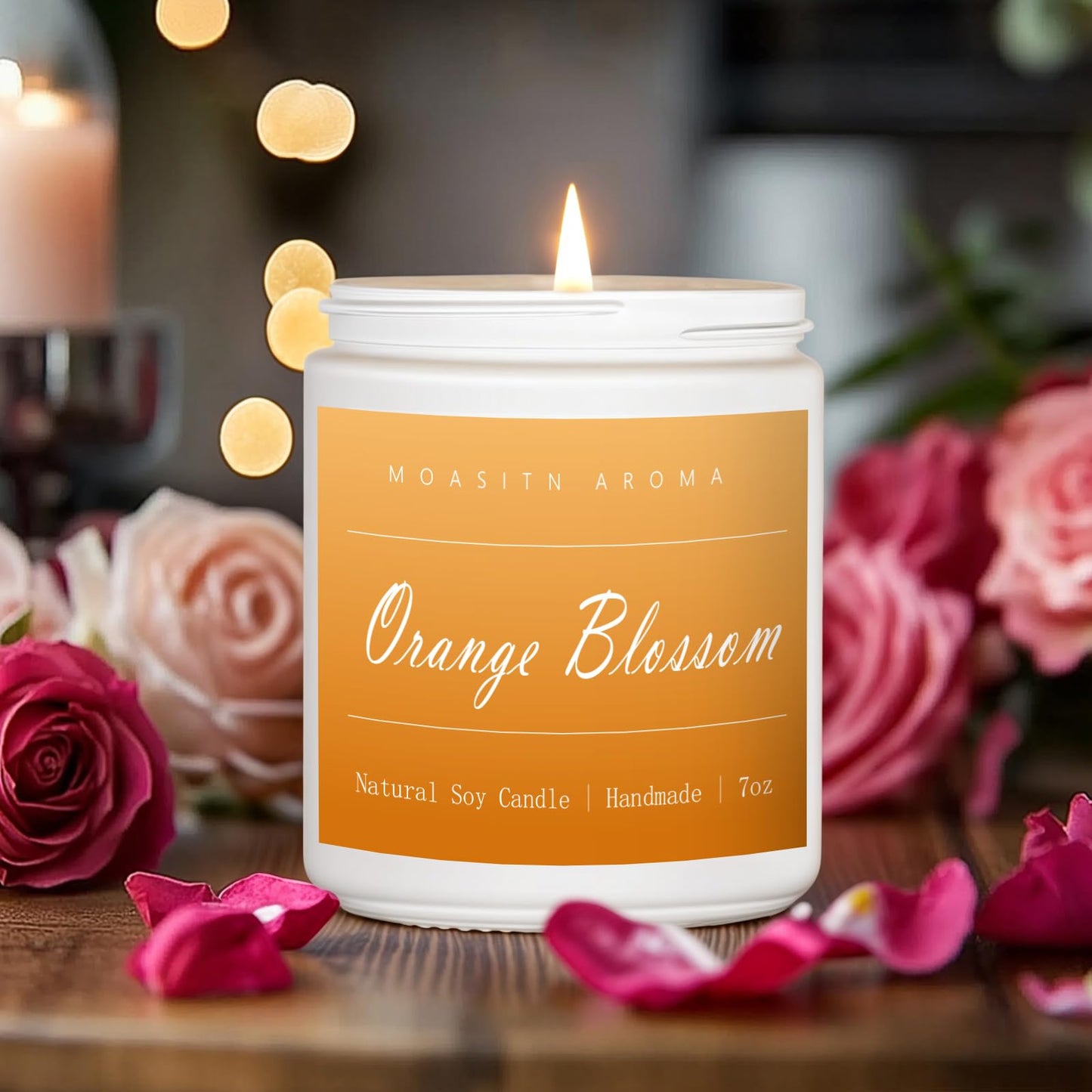 MOASITN Orange Blossom Scented Soy Candle 7oz – Handmade Jar Candle for Home & Gift