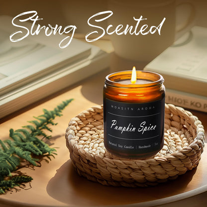 MOASITN Pumpkin Spice Soy Candle - 7oz Jar | Handmade Long-Lasting Aromatherapy for Home, Halloween & Birthday Gifts