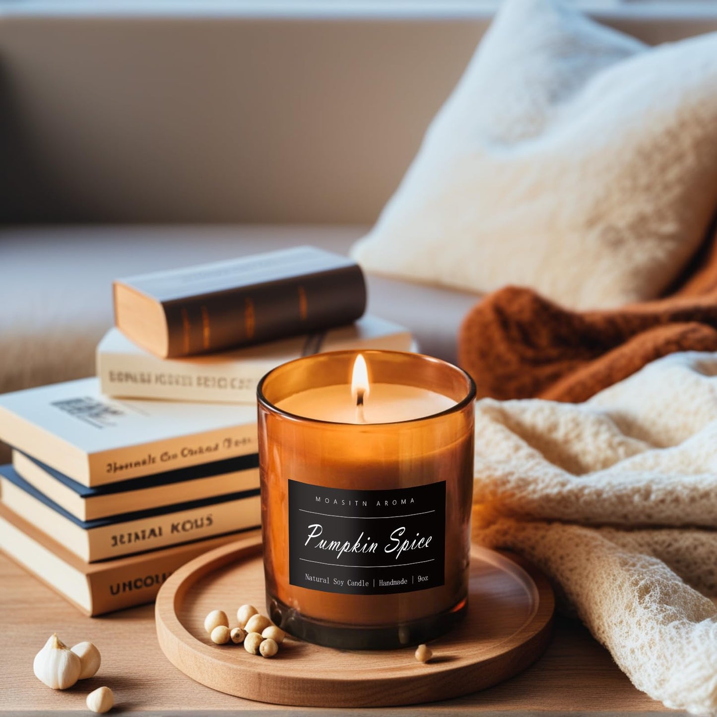 MOASITN Pumpkin Spice Soy Candle 9oz – Handmade Large Luxurious Aromatherapy Jar
